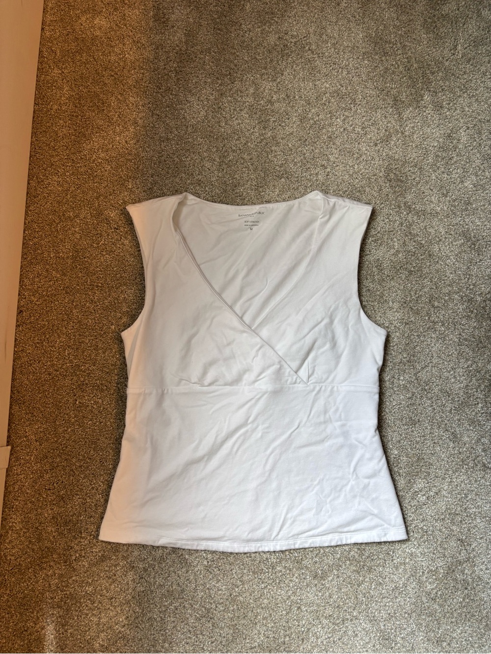 Banana Republic Soft Stretch White Sleeveless Wrap-Front Top